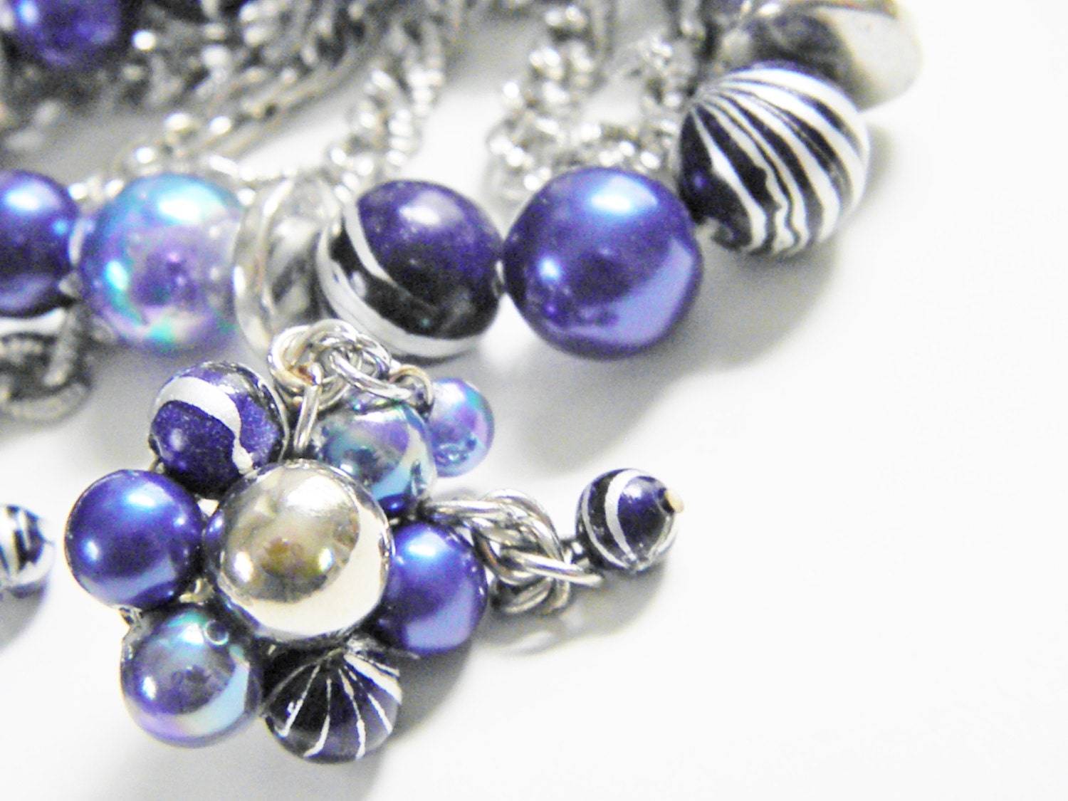 Vintage Blue Bead Multi Chain Choker & Earrings 60s
