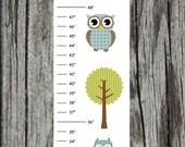 Personalized Blue Green Owl Canvas Growth Chart