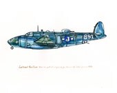 Blue bomber vintage airplane watercolor print, 8x10"