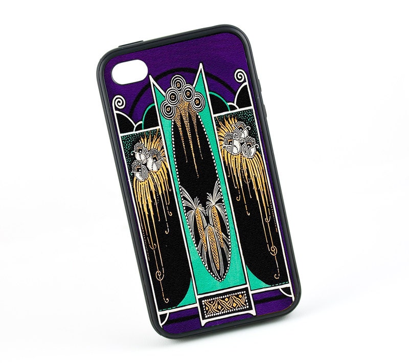 Art Deco iPhone 4 Case, Protective iPhoneArt Deco iPhone in Indigo Blue Moderne, Silicone iPhone 4s Case
