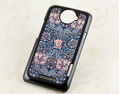 HTC One X Floral Android Cell Phone Case, William Morris Victorian Honeysuckle Peach Flower Design Snap on HTC Case in Black or White
