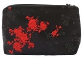 Black & Red Asian Floral Brocade Slim Makeup Bag, Cosmetic Bag, Bridesmaid Gift, Formal Clutch