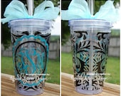 Floral Wrap tumbler with Vine Monogram - 16oz Personalized Acrylic