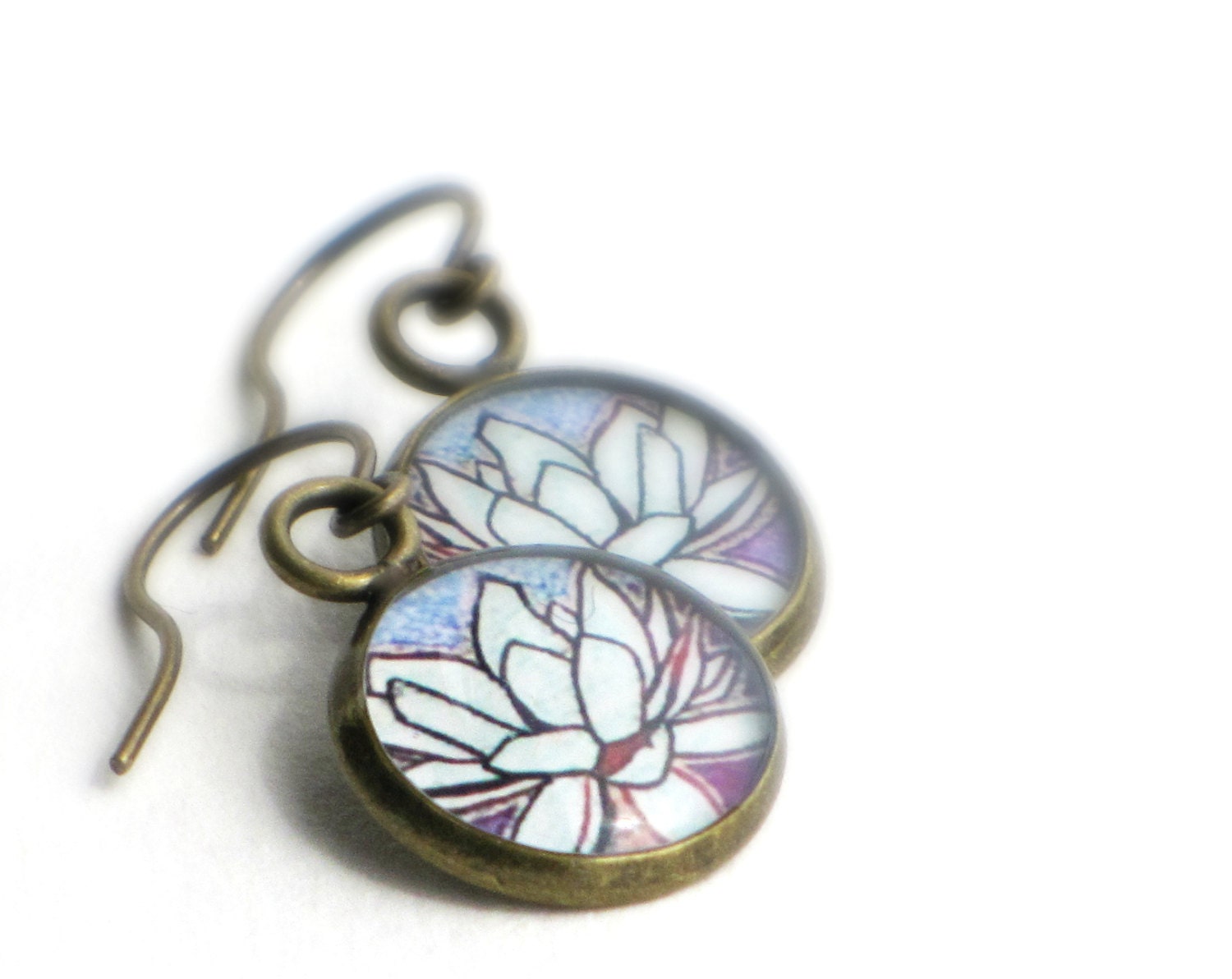 Purple LOTUS FLOWER earrings / floral blue purple earrings pretty lotus earrings