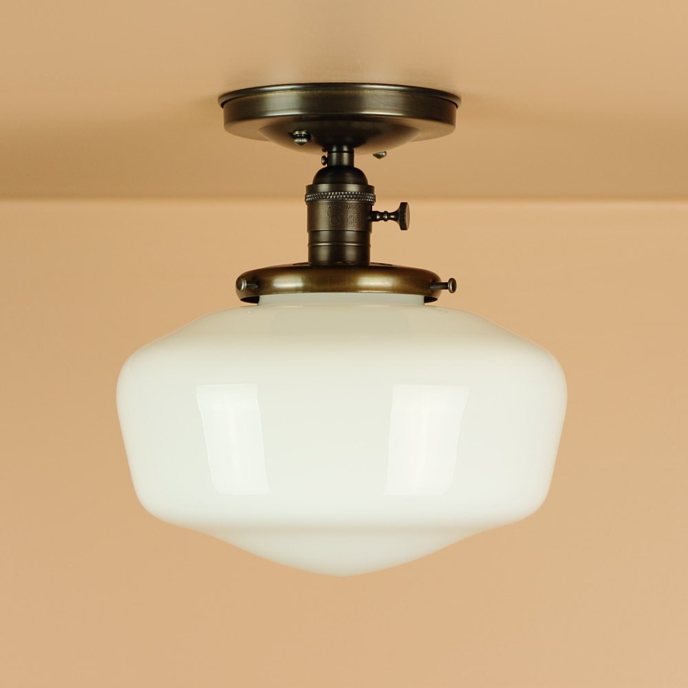 Semiflush Lighting - School House Glass Globe - Oil Rubbed Bronze Finish - Lighting for Low Ceilings