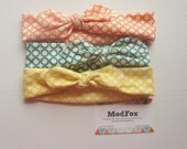 Infant Girl / Toddler Headband - 3 Pack - Teal Circle Dot, Yellow Circle Dot, Coral Circle Dot  - Organic Cotton Knit - Stretchy Headband