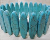 Stretch Bracelet Faux Turquoise Beads 1 1/4 Inch Wide
