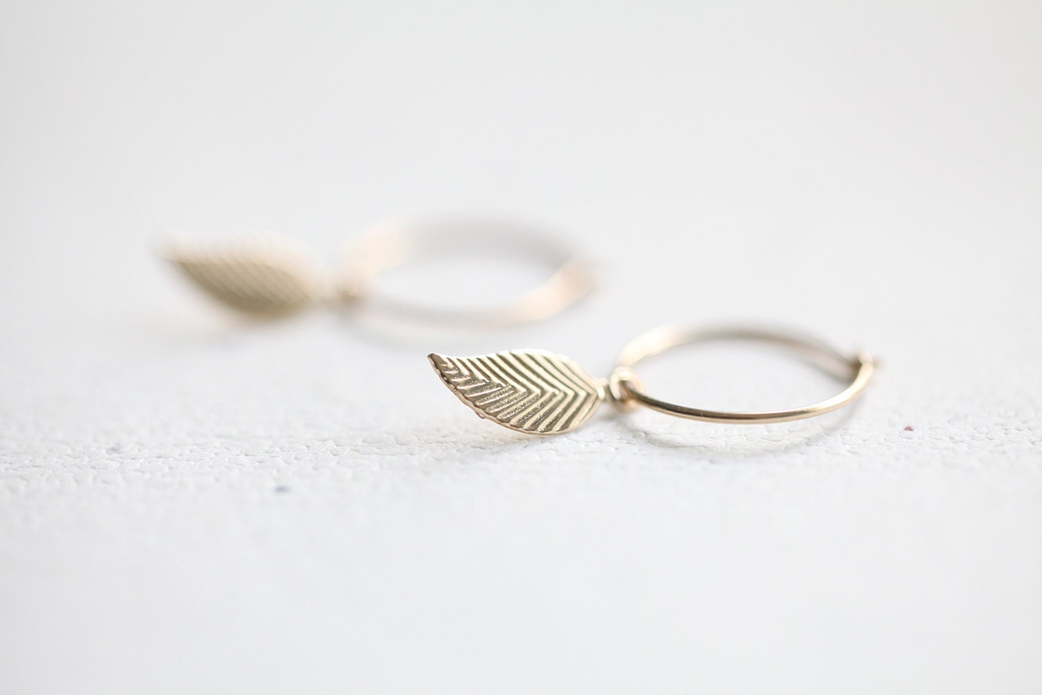 Tiny Gold Leaf Hoop Earrings - 14k gold filled dangle leaf earrings, simple everyday jewelry by petitor etsy