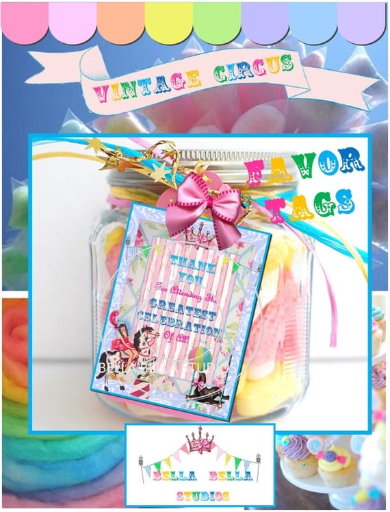 Vintage CIRCUS Birthday Party Girl and Horse Instant Download Printable FAVOR TAGS by Bella Bella Studios Il_570xn