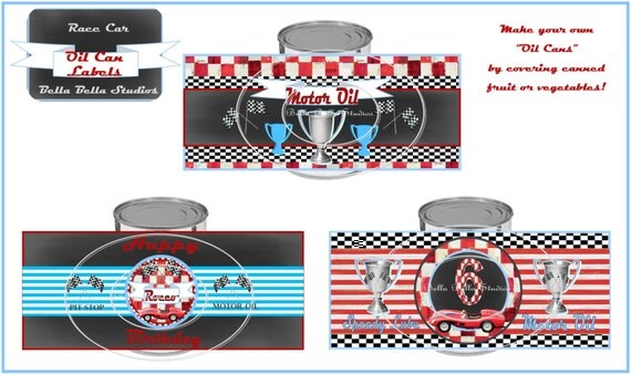 Race Car Party, Vintage Race Car Party - Printable Customized Make your own OIL CAN LABELS - Bella Bella Studios Il_570xn