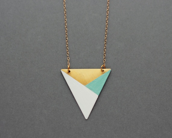 Metal Triangle Necklace (Blue - White - Bronze) - Modern Geometric Jewellery