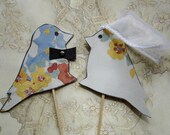 Ready to Ship Love birds wedding cake topper, recycled paper, floral, fresh, spring