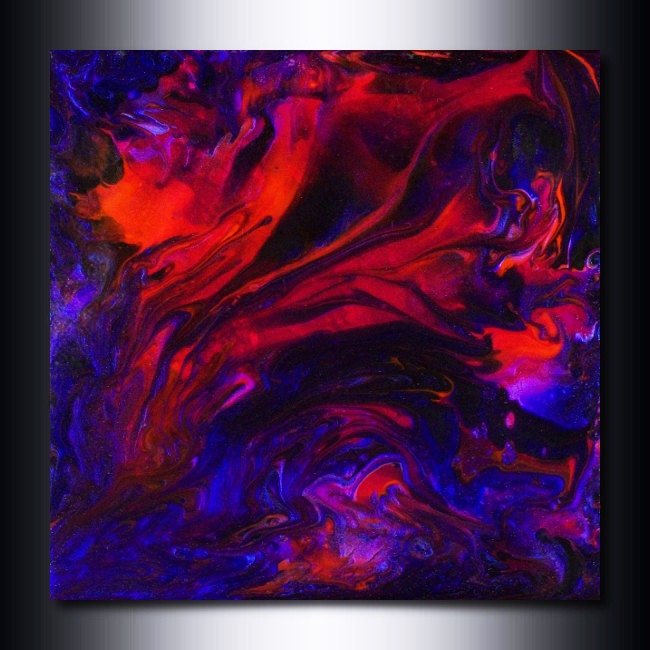 Abstract Flower Print 8" x 8" Red Orange Canadian Giclee