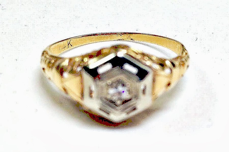 Antique Art Deco Diamond Engagement Ring 14K Yellow Gold and White Gold, Rare Estate Two Tone Gold jewelry