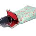 Sunglass Case - Pastel - Mint with Red and Pink Flowers 100% cotton - Silver Frame