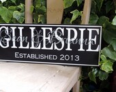 Personalized Last and First Name 7.5 x 19" Sign  In Simple Frame Design with Fancy Font Overlay In Your Choice of Colors
