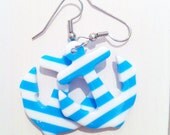 The Dangle Earrings - Blue Stripe Anchors 