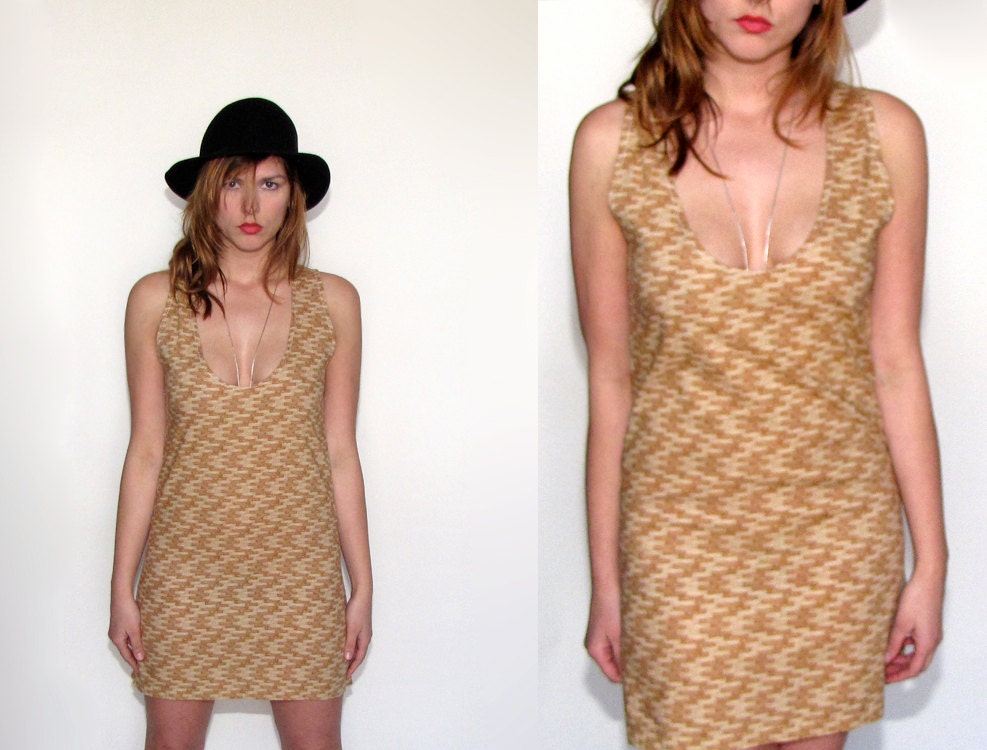 Handmade cotton dress -  one of a kind womens clothing - brown dress - wood print dress - upcycled clothing