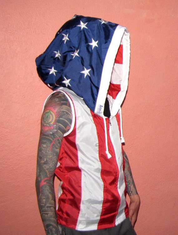 American Flag Clothing - mens hoodie - pull over - mens jacket - mens vest - handmade clothing - upcycled clothing -CUSTOM LISTING