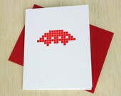 Space Invaders Letterpress Card - Red
