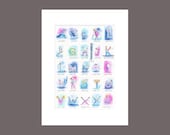 Kid wall art alphabet. Monster print. Quirky illustration. Monster art. Funny art print. Alphabet poster. Alphabet art. Kids room decor.