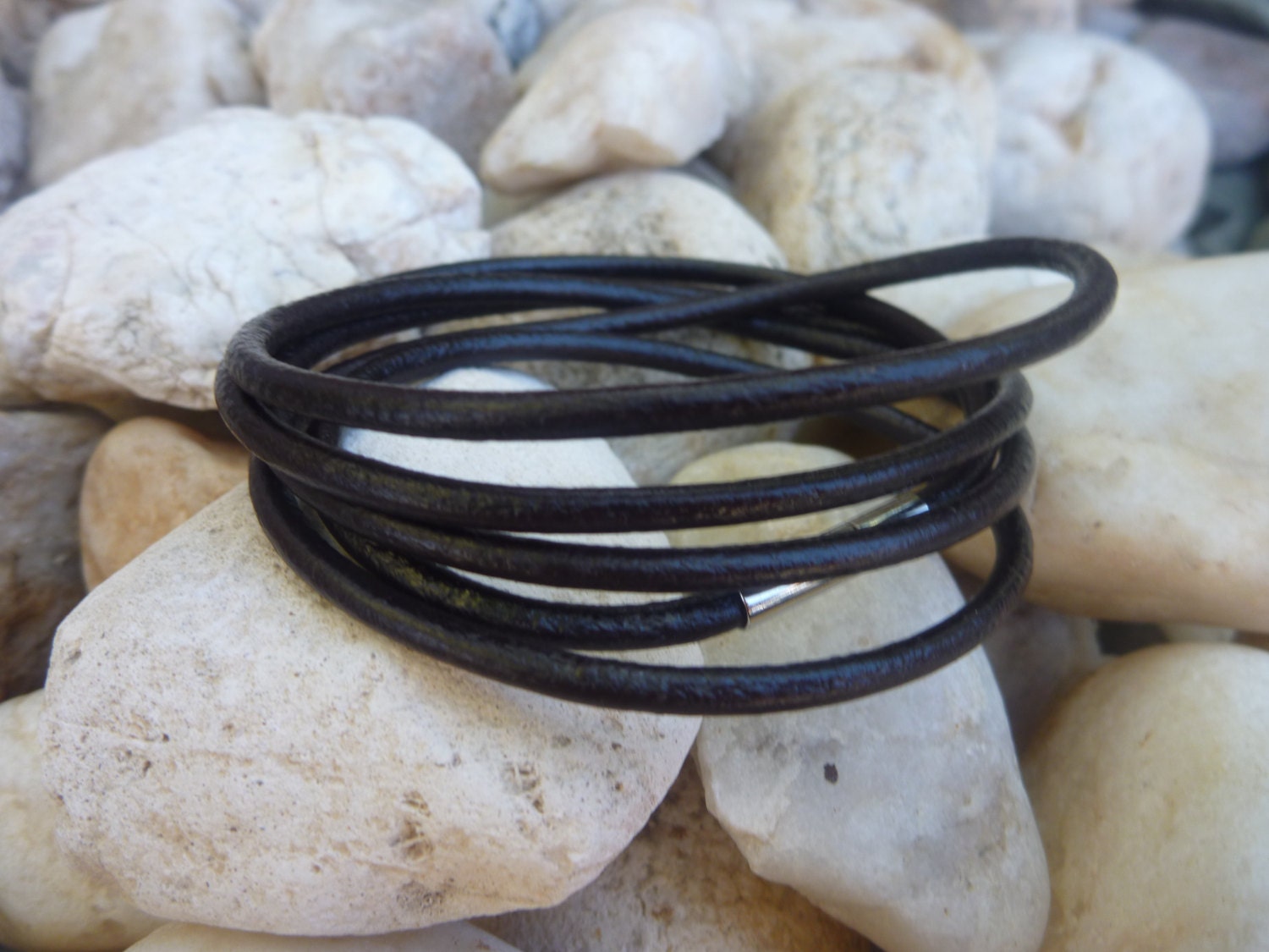 Wrap Brown Leather Bracelet . Dark Brown Five  Circles  Leather Bracelet. Wirstband.Cuff .Unisex