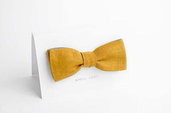 Men's bow tie in mustard and teal