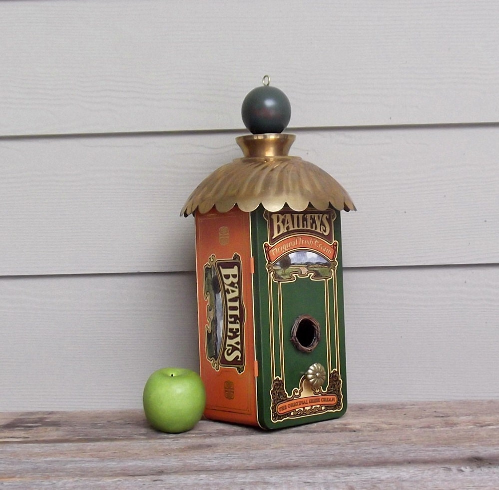 Metal Birdhouse, Whimsical Birdhouse, One of a Kind, Repurposed Can, Baileys Irish Cream, Decorative or Outdoor Birdhouse, Unique Birdhouse