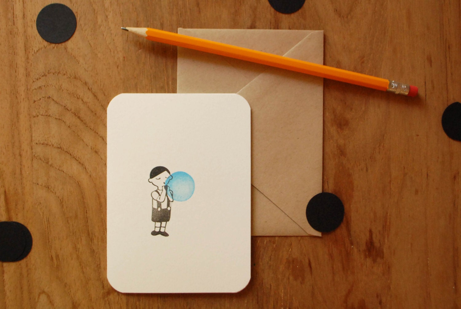Boy with Balloon Hand Stamped Greeting Card