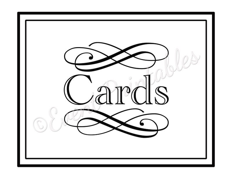 Cards Sign 8x10 DIY Custom Printable Wedding Poster or Table Sign, Choose Color by Event Printables