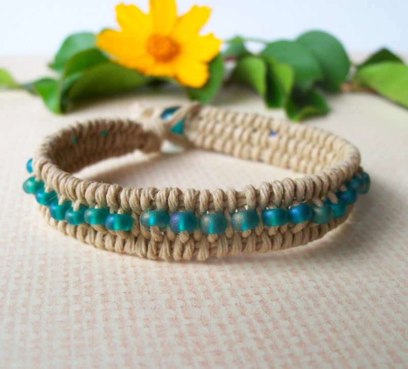 Woven Hemp Bracelet, Beaded Hemp Bracelet