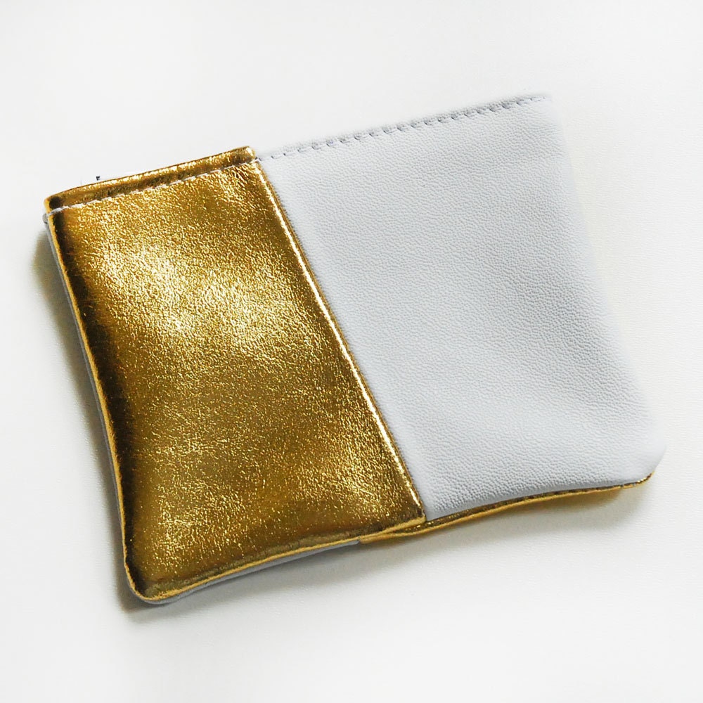 Gold & White Leather Coin Purse. Small pouch. OOAK