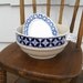 Vintage French Bowl with Handles and Small Oval Dish - Distressed Blue and White - Bathilde - Digoin Sarreguemines France