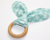 Natural Organic Treated Wooden Teething Ring - Commute Ride in Pool and Organic Flannel - Over 100 Fabric Choices