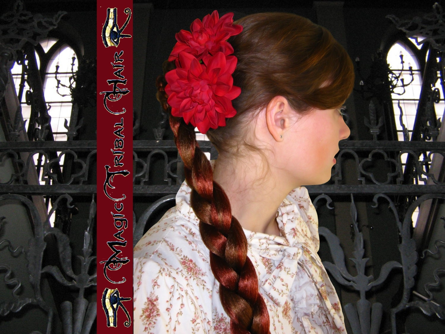 2 x dark RED dahlia HAIR FLOWER Goth Lolita Tribal Fusion Belly Dance costume accessory Barrette Fantasy fascinator Hair jewelry