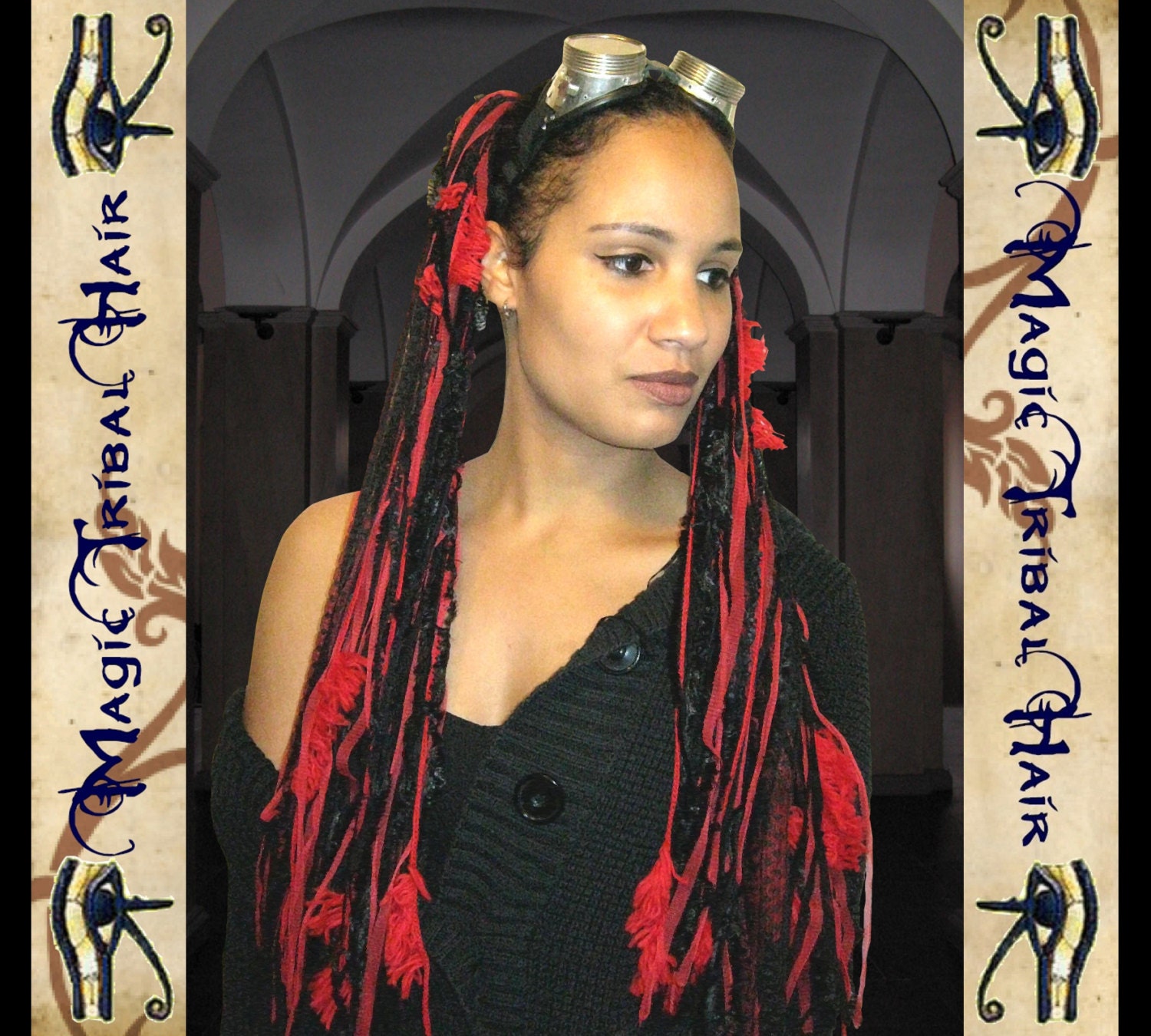 2 x medium YARN extension FALLS "Goth Romance" 24"/ 60 cm long Larp costume Goa Rave Cyber Cosplay hair piece Dark belly dance Tribal Fusion