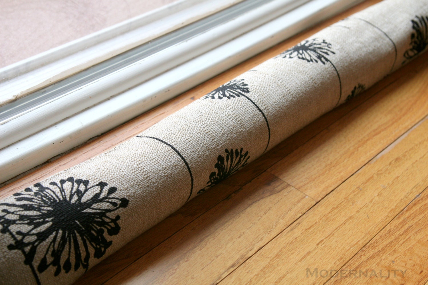 Draft Stopper- Black and Beige Dandelion- Window or Door Snake