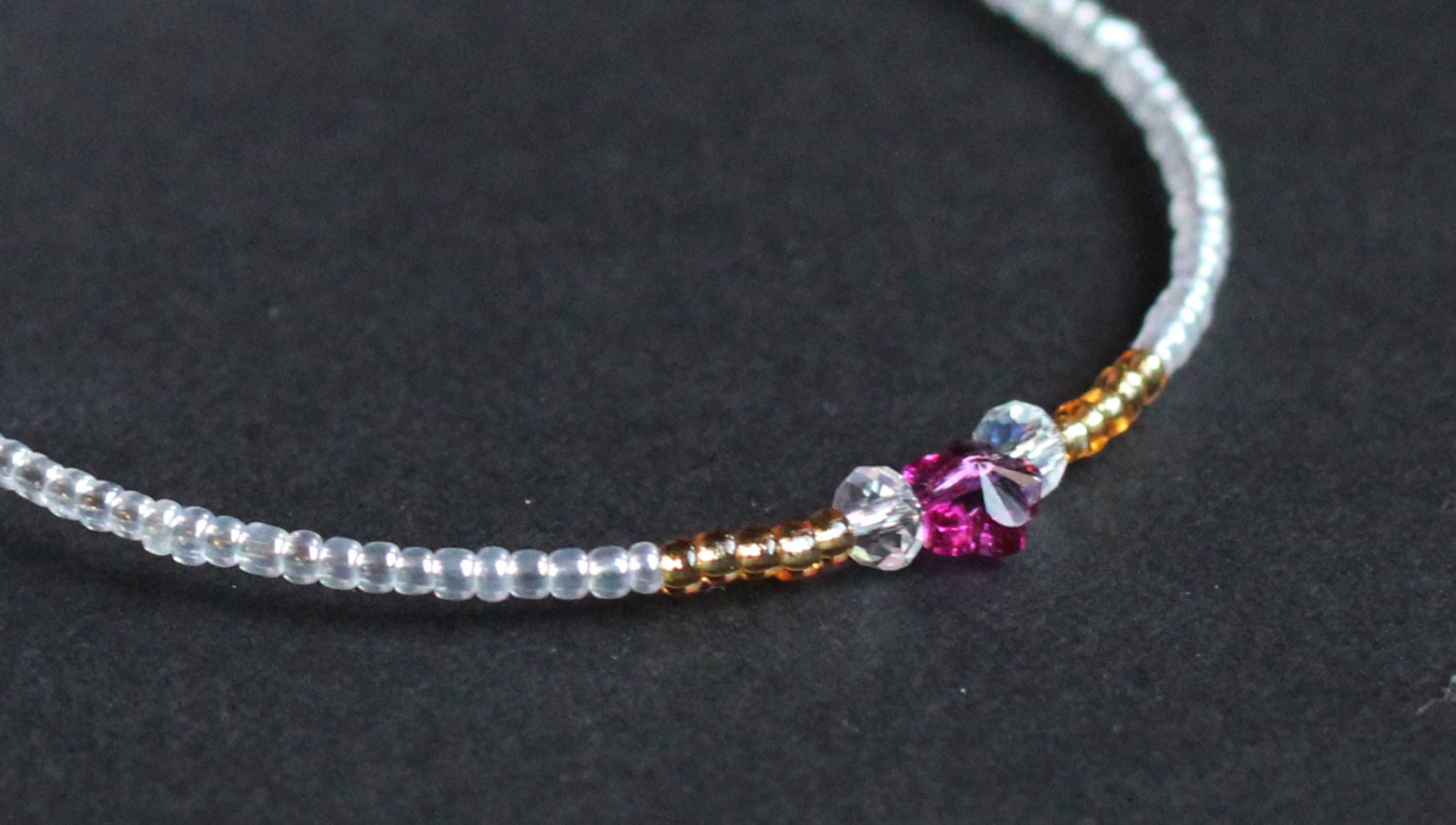 Elegant Chic Swarovski Tiny Pink Flower Charm Crystal, White and gold Beads, Stackable Friendship Bangle Bracelet of Memory Wire