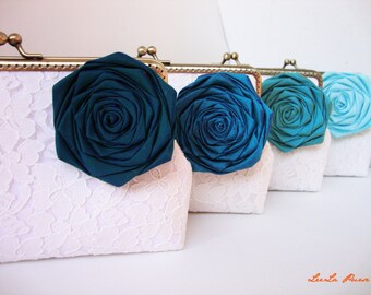 Personalize your own wedding clutch purse - perfect summer wedding colors with set of 4 clutches with roses