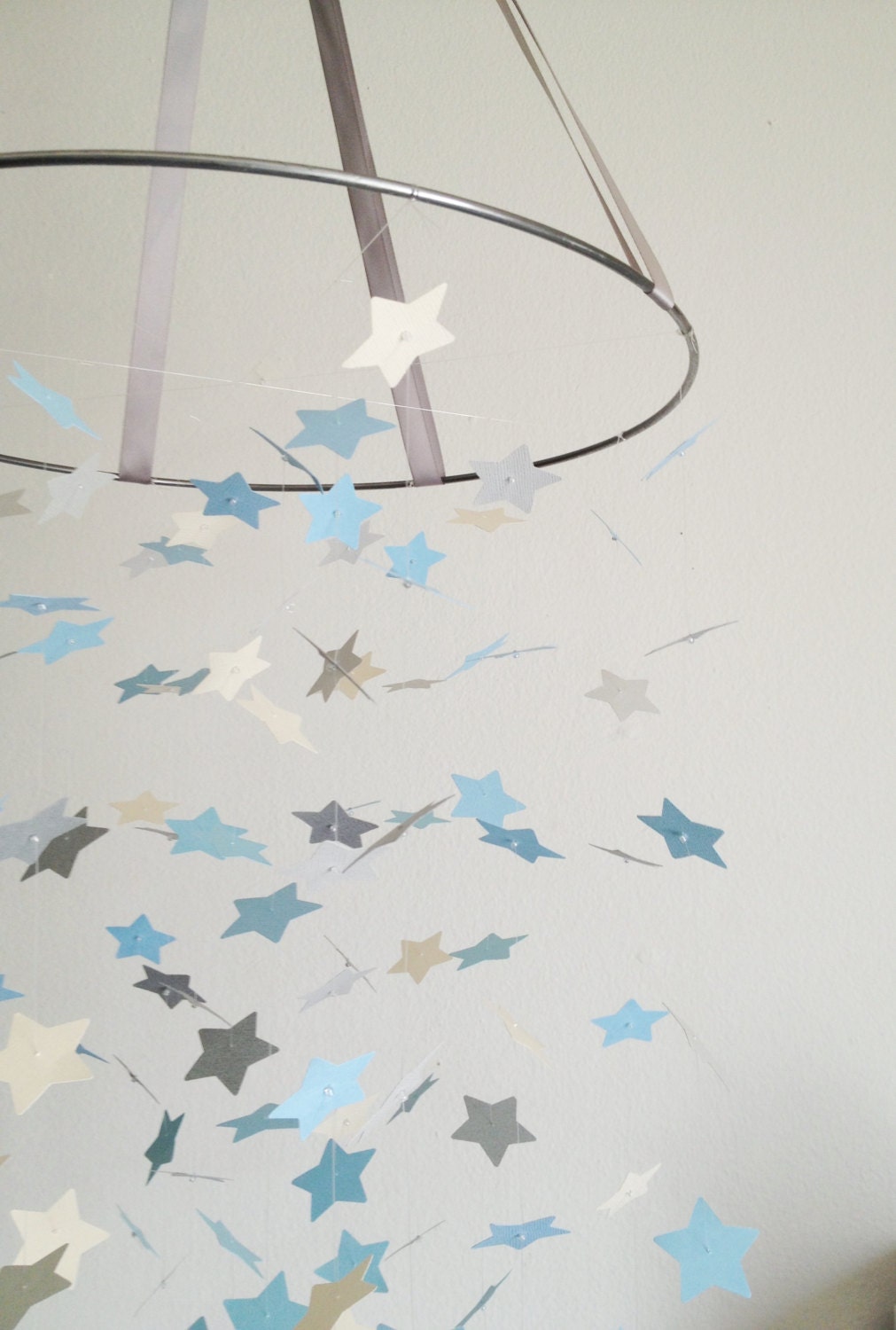 FREE SHIPPING // The Touch of Cloud Grey Star Mobile // Nursery Decor, Photo Prop, Baby Shower Gift, Mobile.