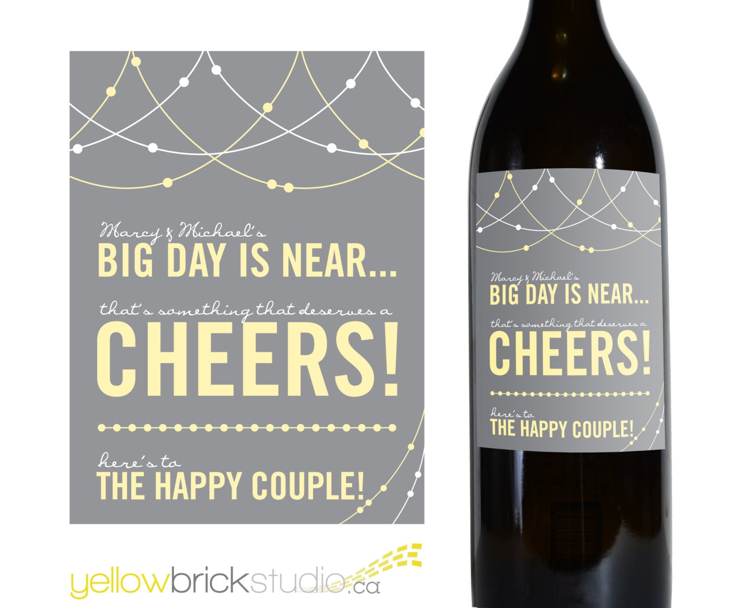 Custom Wine Bottle Label - light strings - DIY printable file by YellowBrickStudio
