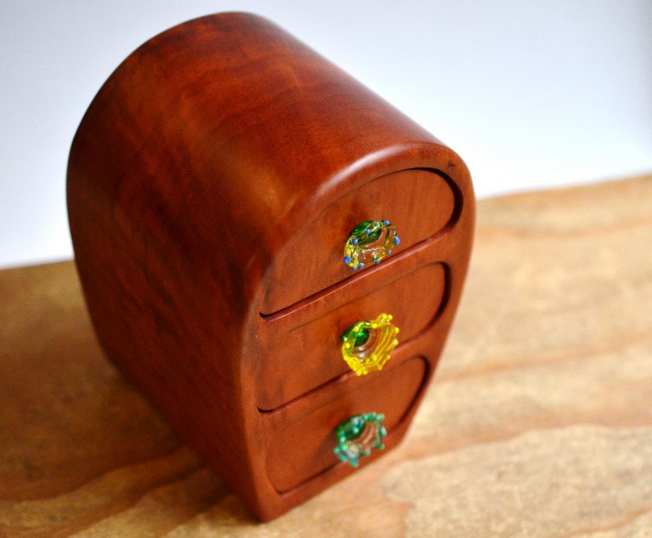 Redgum Cave bandsaw box wooden box handmade sculptured colourful glass drawer knobs