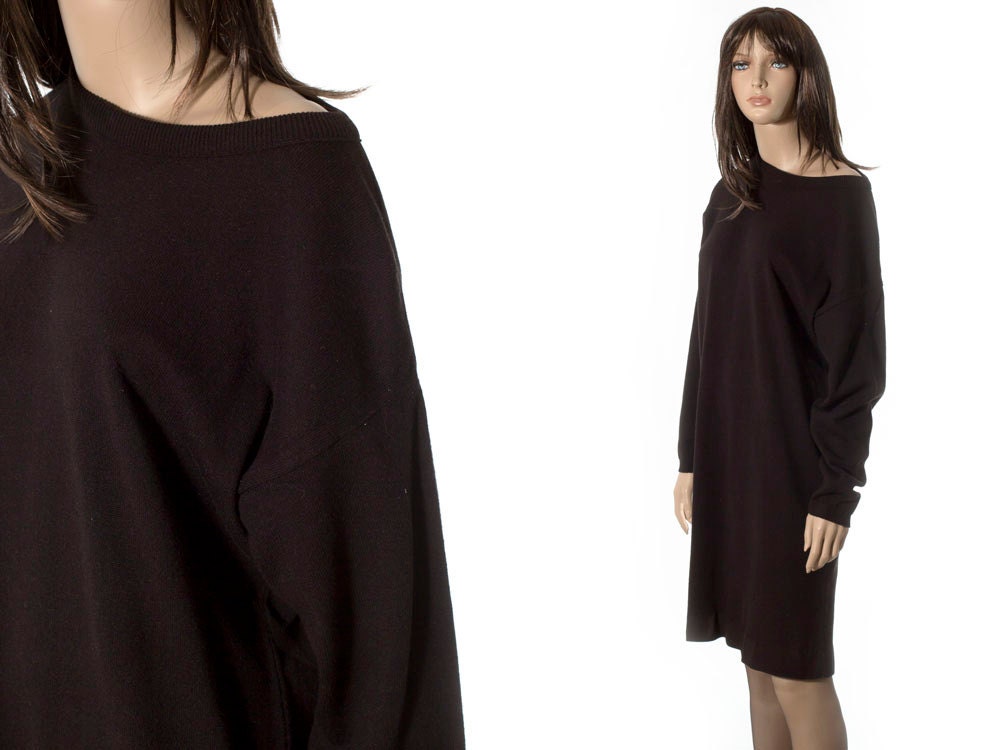 Vintage Black Sweater Dress. Tunic Dress. Oversized pullover frock
