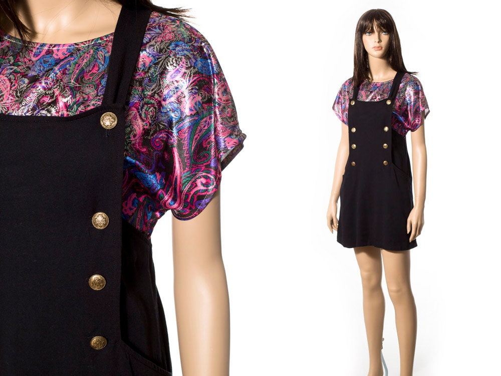 Vintage black pinafore jumper mini dress