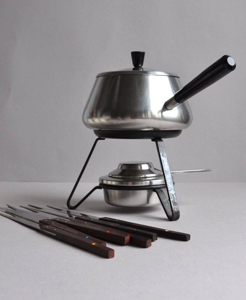 Vintage Swiss Fondue Pot with Forks - Switzerland
