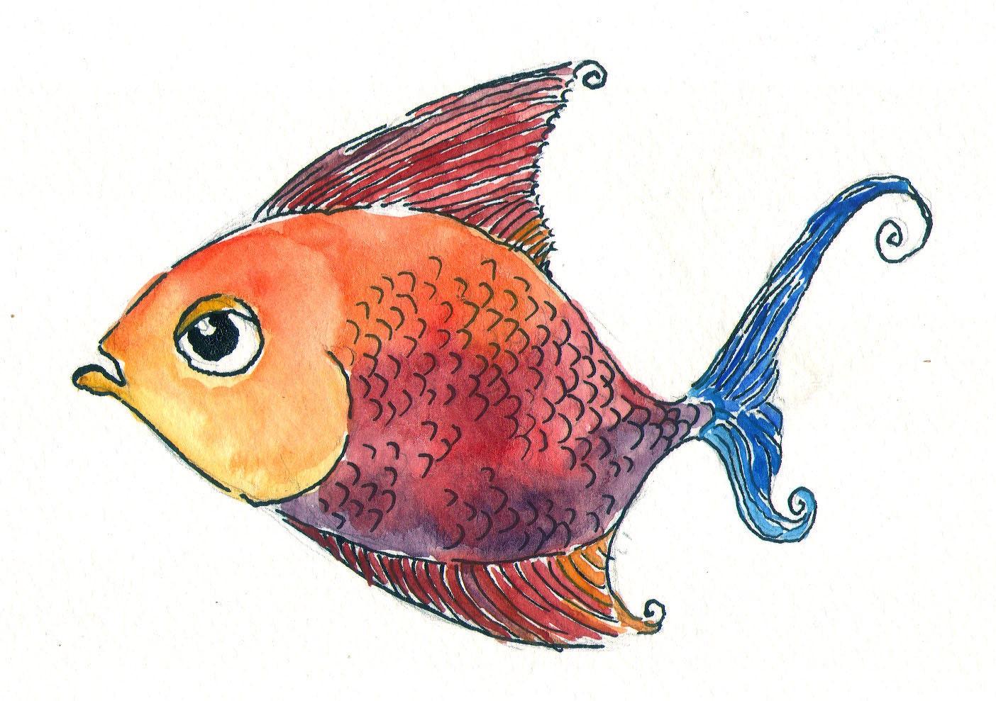 Colourful Fish, Watercolour Illustration Print, 5 x 7 note card