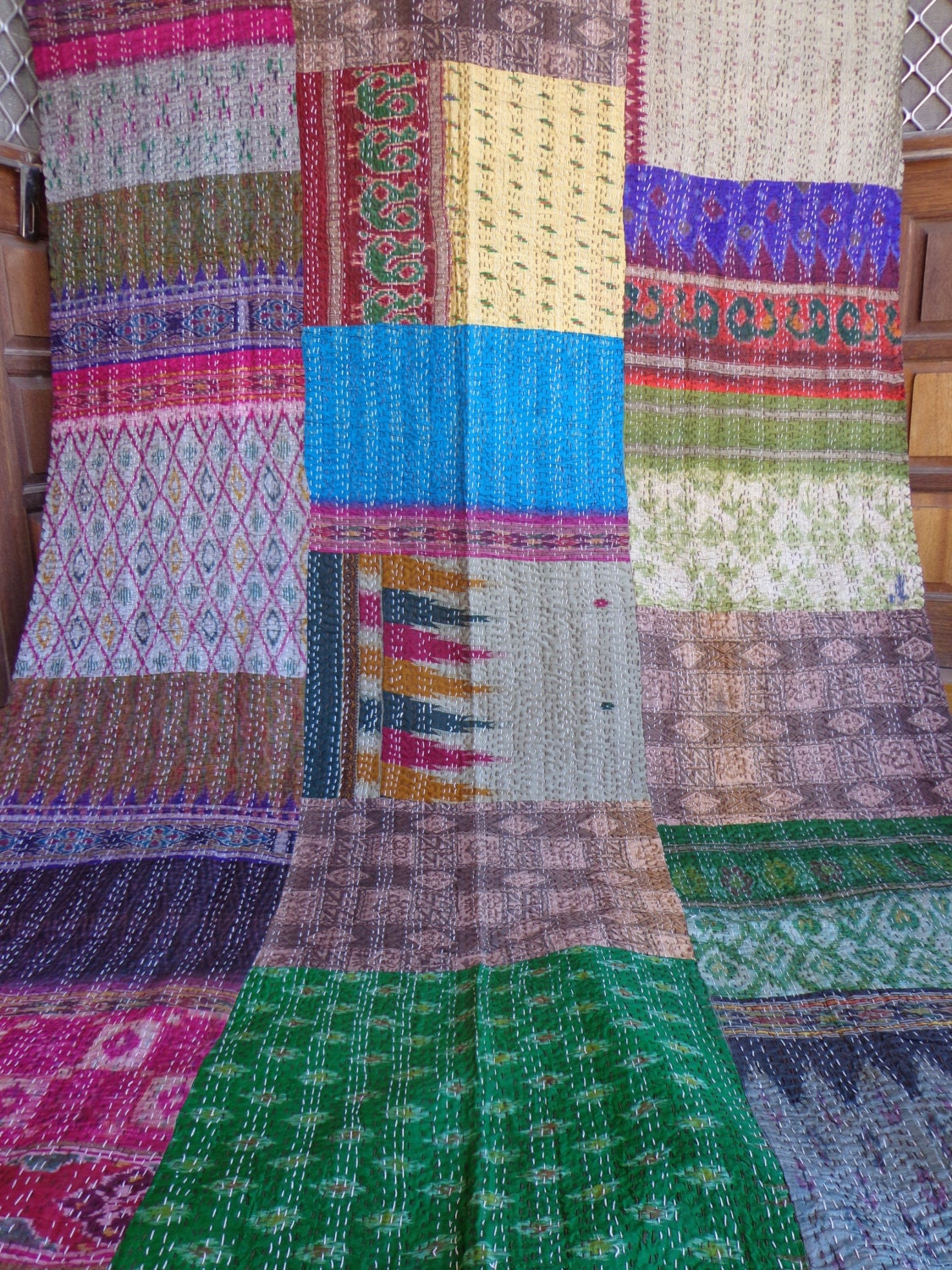 sari silk pattola patchwork quilt throw