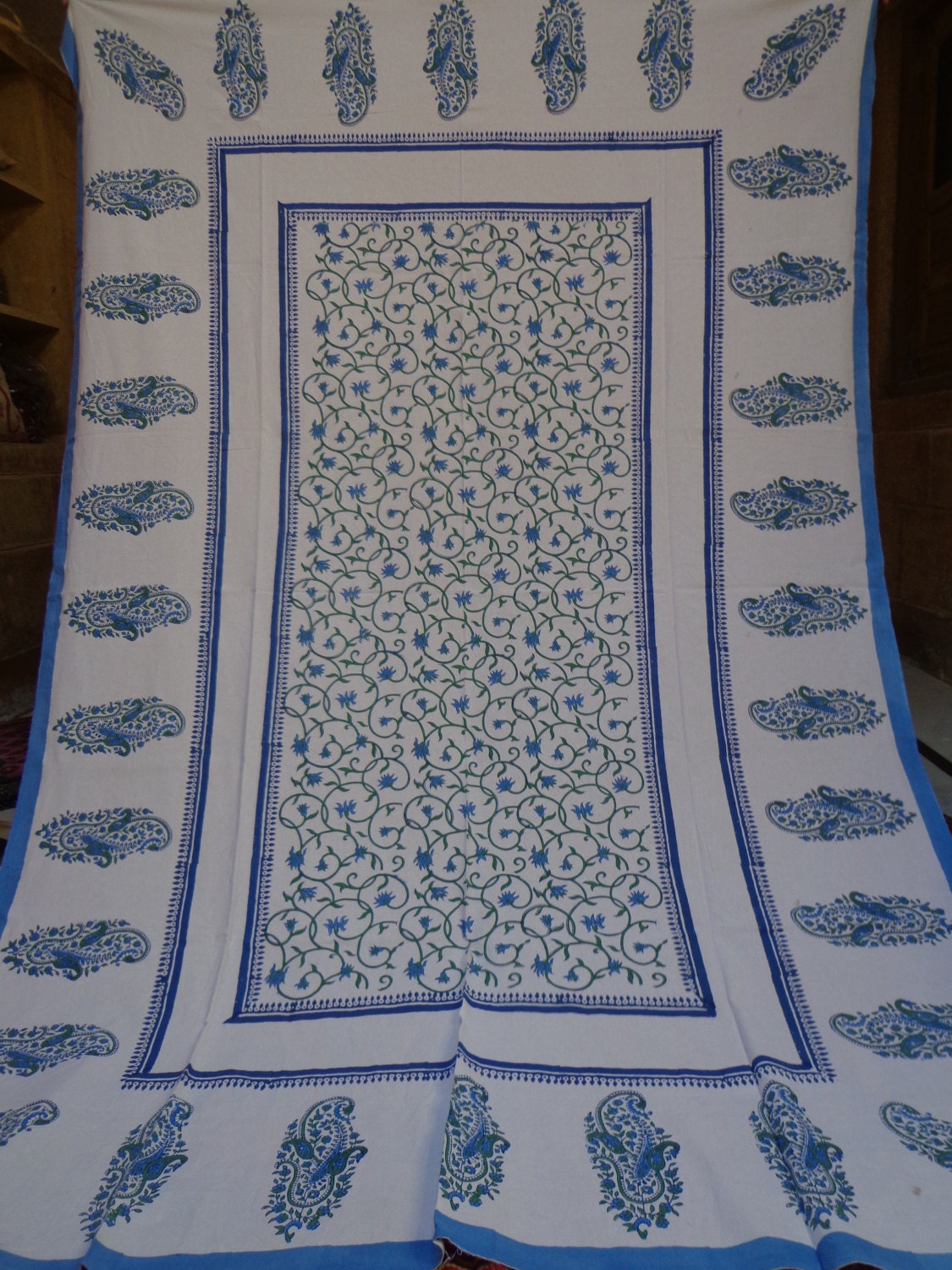 indian handmade block print bed sheet made on cotton