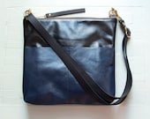 BLACK AND BLUE Leather Shoulder Bag. Leather Cross Body Shoulder Bag. Color Block