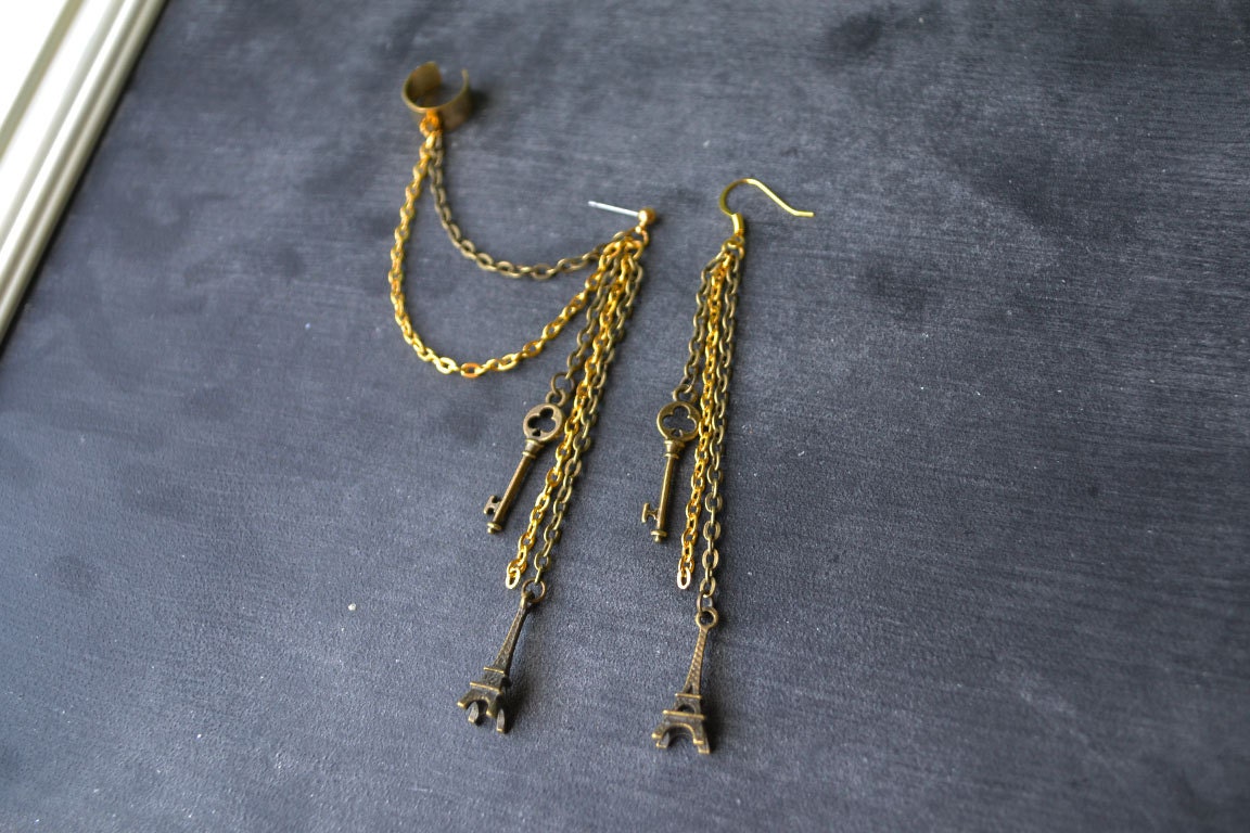 Eiffel Tower and Key Ear Cuff (Pair) - SALE